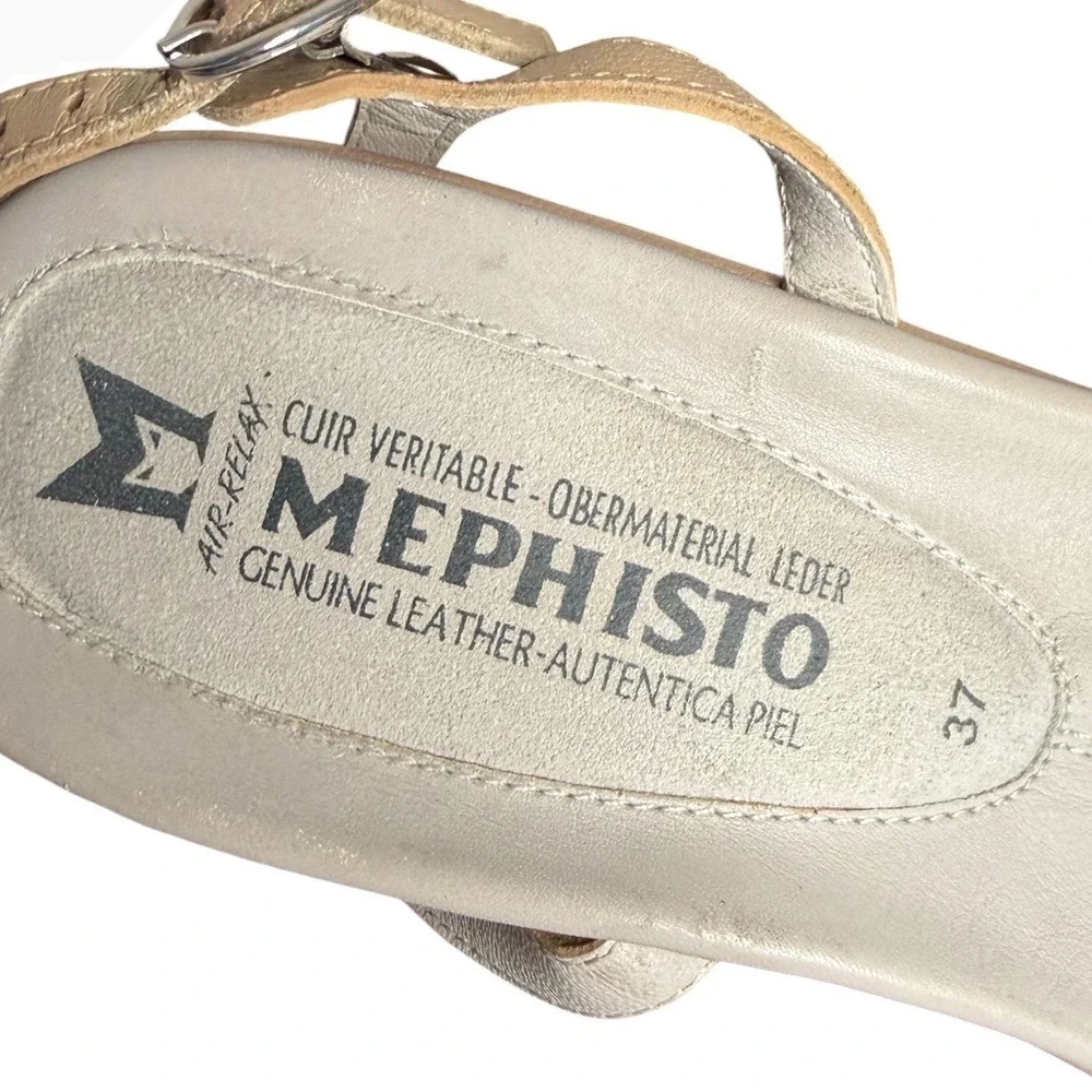 Mephisto Champagne Gold Wedge Sandals Rhinestone‎ Strappy Women's Size 7 (37 EU)